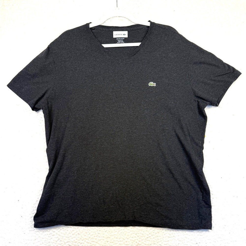 Lacoste Shirt Mens XL Gray V Neck Croc Logo Short Sleeve Casual Basic Tee
